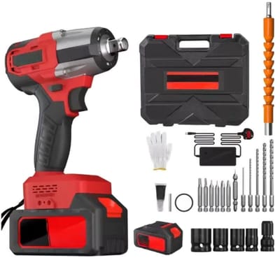 Draadloze Slagmoersleutel - 1/2" Borstelloos Power Impact Gun - 1500Nm Elektrische Sleutel - 4 Stopcontacten & 12 Schroevendraaierbits