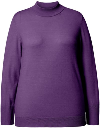 Ulla Popken - Dames - Trui opstaande kraag lange mouw geribbelde manchetten - Donker violet - Maat 42+
