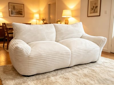 2-Zits Slaapbank Corduroy met Liggids – Compacte bank met zacht gewatteerd zitvlak ideaal voor kleine woonkamer & appartement (Wit, 210x102x80 cm)