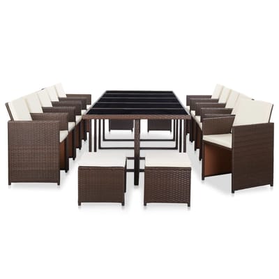 vidaXL - 15-delige - Tuinset - met - kussens - poly - rattan - bruin