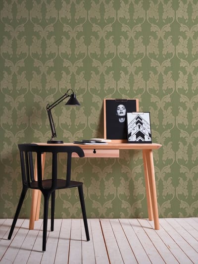 A.S. Création Barok Behang Groen – Tessuto Velours Linnen Vliesbehang met Klassiek Ornament 956284