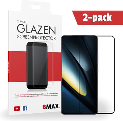 2-pack BMAX Screenprotector geschikt voor Xiaomi POCO F6 Pro - Full Cover gehard glas - Xiaomi screenprotectors - Telefoonaccessoires - Telefonie & Accessoires - Beschermglas - Glas screenprotectors - Zwart