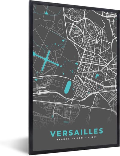 Fotolijst incl. Poster - Kaart – Stadskaart – Versailles - Plattegrond – Frankrijk - 40x60 cm - Posterlijst
