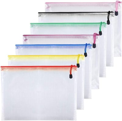 7-delige file pockets met rits - A5 mesh documenttassen voor cosmetica, kantoorbenodigdheden en accessoires