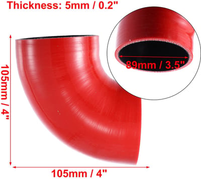 Dailygoods- Silicone Reducer 90 Graden - 89mm Binnendiameter - Slangtype - Klemmaatbereik 80-100mm - Rood - Kwaliteitsmateriaal - Slang