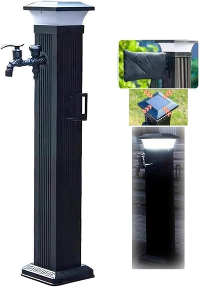 Tuinwaterkolom - Buitenkraan Hydrant - Water geven - Geïntegreerde Solar LED - 79 cm hoog - Zwart