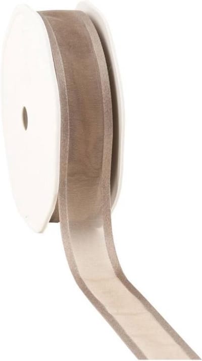 Satin edge Organzalint Taupe – 25 mm × 25 m – Organza