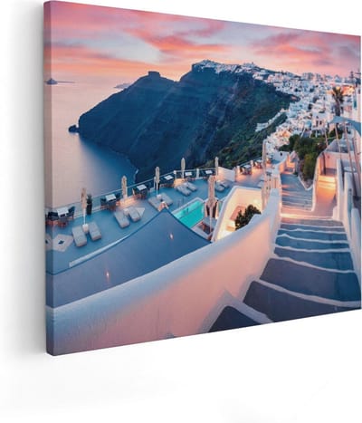 Artaza Canvas Schilderij Griekenland - 50x40 cm - Wanddecoratie Zee - Muurdecoratie Skyline - Kamer Accessoires