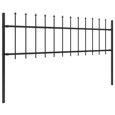 vidaXL - Tuinhek - met - speerpunt - staal - 337x60 - cm - zwart