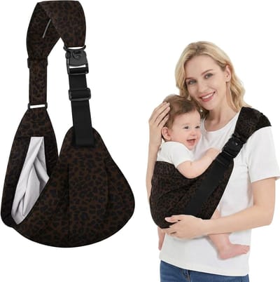 Ergonomische draagzak voor baby's, comfortabel en lichtgewicht, geschikt voor pasgeborenen tot 20 kg, met een trendy luipaardprint