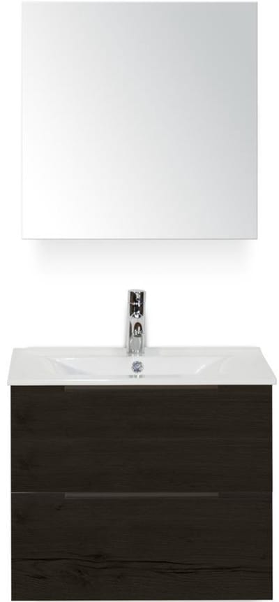 Seville Badmeubelset 60 cm - Black Oak Edge Greep - Wastafel Enjoy met Spiegelkast