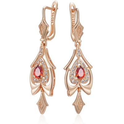 Rose Goud Kleur Fijne Druppel Oorbellen Voor Vrouwen Kristallen Bloem Rode Natuurlijke Zirconia Accessoires Dagelijkse Vintage Sieraden beige