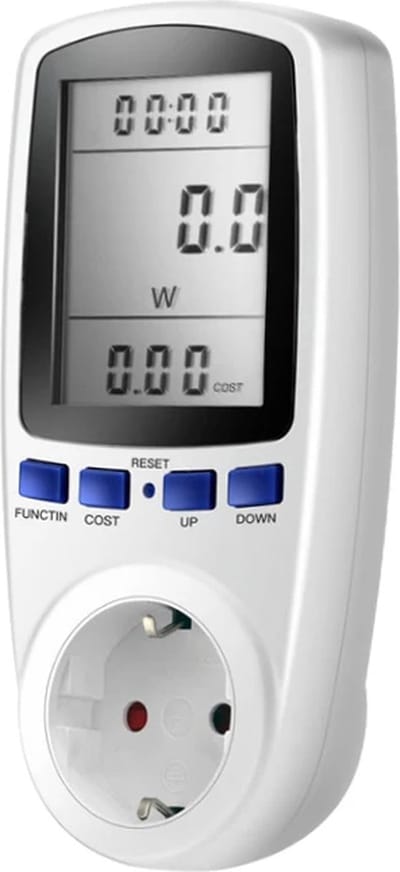 DrPhone PowerSense - Digitale LCD-Vermogensmeter – Franse-Stekker - Tijd/Watt/Kostenweergave - Frequentie Display – Minimum/Maximum Vermogensweergave - Overbelasting Display - Wit