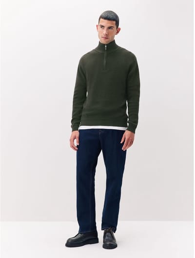 Next - Heren - Effen - Regular Fit 100% Cotton Textured Premium Quarter Zip Jumper - Groen
