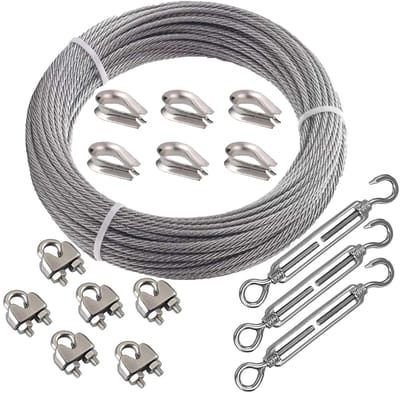 Draadkabel Set - Staalkabel RVS - Terrashek Bevestigen - Roestvrij Staal - 30 Meter 3mm - Zilver