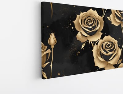 Saammp Canvas Schilderij - Bloemen - Zwart - Goud - Simpel - Abstract - 30x20 - Foto op canvas - Wanddecoratie - Muurdecoratie Woonkamer - Kantoor Decoratie