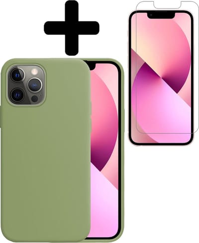 Hoesje - Met Screenprotector - Geschikt voor Apple iPhone 13 Pro - Sterk & Shockproof - Back Cover - Siliconen Case - Telefoon Hoes - Telefoonhoesjes - Groen