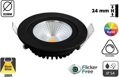 Inbouw LED Spot Zwart| 5 Watt | 450 Lumen | 3000K Warm Wit | Kantelbaar | IP44 | Dimbaar | CRI90 | Gatmaat 72mm