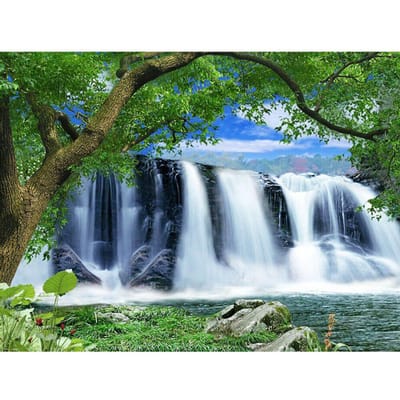 Diamantmozaïek Landschap Waterval Boom Volledig Rond Diamant Schilderen Landschap Strass Kruissteek 20X30CM gray