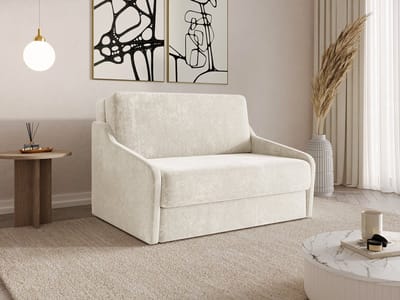FLY 120 - Slaapbank - Compact en Multifunctioneel - 135 x 115 x 90 cm - Eenvoudig Uitklapbaar & Decoratieve Stiksels - Crème (VIBE 03)