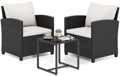 Balkonset 2 personen - Tuinset - Bistroset - Zwart - Weerbestendig - 3 delig - Tuintafel en 2 stoelen - 2 personen - Metaal