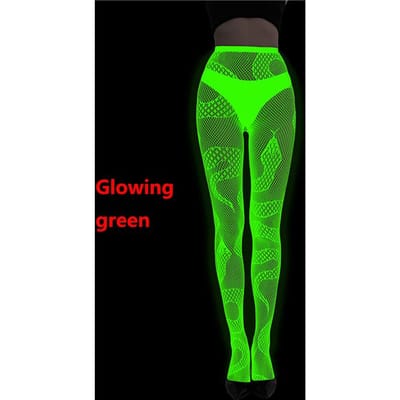 Bas résille sexy motif serpent lumineux pour femmes Collants jacquard ajourés Lumineux dans le noir One Size green