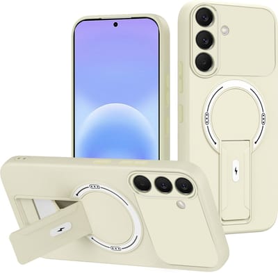 Casemania Hoesje Geschikt voor Samsung Galaxy A37 - Wit - Magnetische Telefoonhoesje Geschikt voor MagSafe - Stevige Siliconen Back Cover met Kickstand Standaard en Camera Bescherming