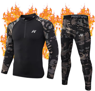 MEETHOO Thermo-ondergoed Heren Set / Thermo kleding set voor mannen-Zwarte camouflage-S