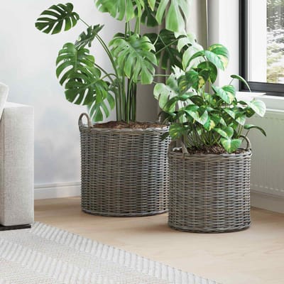 vidaXL - Plantmand - met - opslag - GENDT - 2 - st - Natuurlijk - grijs - Kubu - Rattan
