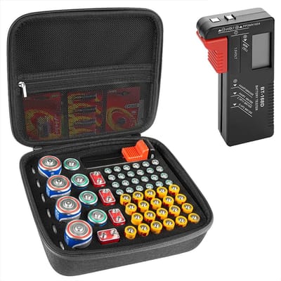 Dailygoody - Batterijhouder - Draagbare Batterykoffer - Compact en Handig - Zwart - Batterij Organizer - Ideaal voor Thuis en Op Reis - 63 Batterijen