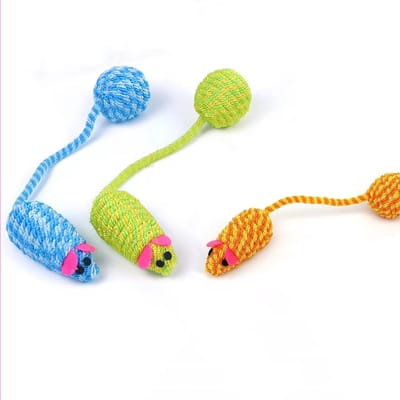 3-delige geweven kattenspeelgoedset in de vorm van een rattenstaart - Interactief speelgoed - Geschikt voor zelfstandig spelen en sensorische stimulatie - Afmetingen: 20 x 4 cm