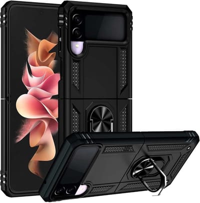 Hoesje Geschikt Voor Samsung Galaxy Z Flip 3 5G Hoesje Armor Anti-shock Backcover Zwart - Galaxy Z Flip 3 5G - Z Flip 3 Backcover kickstand Ring houder cover TPU backcover oTronica