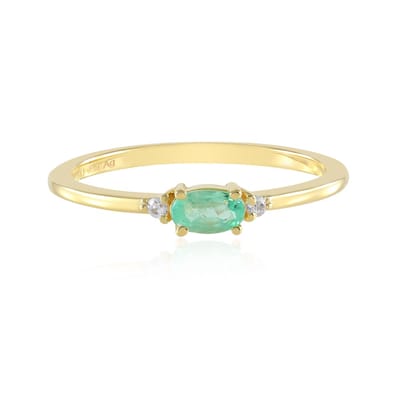 Cavill - Zilveren Ring met Colombiaanse Ovale Smaragd 0,205 ct en Cambodjaanse Zirkonia's 925 Sterling Zilver Verguld - Elegante Groene Edelsteen Ring