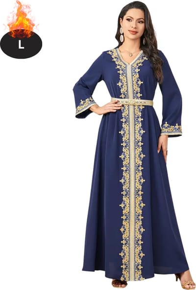 Bovista Islamitische Kleding - Djellaba Dames - Moslim Kleding - Arabisch Dames Kaftan - Alhamdulillah - Marineblauw L