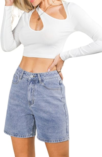 Bovista Korte Broek Dames - Spijkerbroek - met Zakken - Volwassenen - Jongens - Shorts - Blauw - Maat L