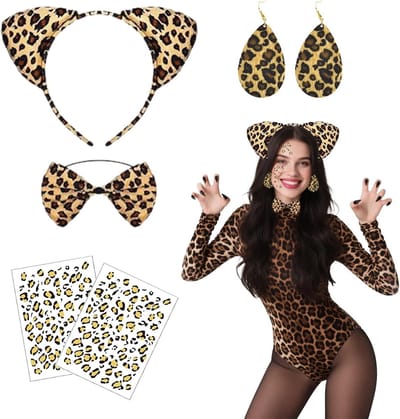 Leopard Kostuum Set voor Kinderen en Volwassenen - 4-delig Dierenkostuum voor Cosplay, Halloween en Carnaval