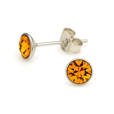 Zilveren oorknopjes - 5mm - rond - goudkleurig steentje - geboortesteen november
