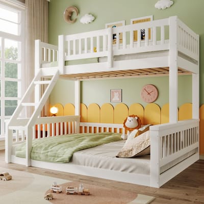 Stapelbed - 90x200 + 140x200 cm - Eenvoudig Ontwerp - Met Reling en Ladder - Hout - Wit