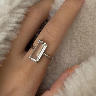 Design Inspiré Nouveau Anneau Rectangulaire Transparent Ouvert Réglable Bijoux de Banquet d'Engagement de Luxe Français pour Dames resizable brown