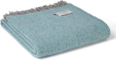 Sprei Visgraat Muntgroen met Grijs - 140x240 - Nieuw Wol - Tweedmill UK