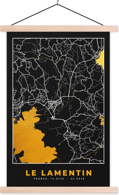 Posterhanger incl. Poster 40x60 cm - Schoolplaat - Plattegrond – Kaart – Frankrijk – le Lamentin - Stadskaart - Textielposter - Blanke latten - Stadskaart