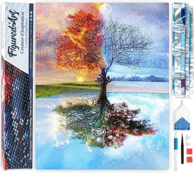 Figured'Art Diamond Painting set Volwassenen 40x50 cm Boom 4 seizoenen klassiek - 5D DIY Art full drill vierkante diamant - Opgerold canvas