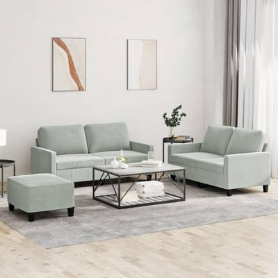 vidaXL - 3-delige - Loungeset - met - kussens - fluweel - lichtgrijs