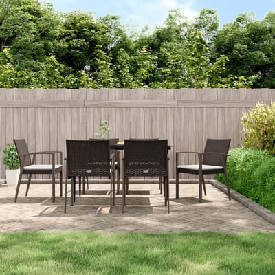 vidaXL - 7-delige - Tuinset - met - kussens - poly - rattan - en - staal