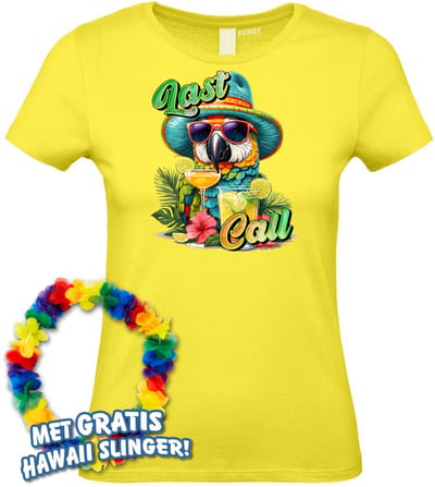 Dames t-shirt Last Call to Relax | Toppers in Concert 2024 | Club Tropicana | Hawaii Shirt | Ibiza Kleding | Lichtgeel Dames | maat XS