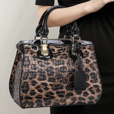 Dierenprint Dames Tas Set Lederen Tas Handtas Dames Puur Leer Tas Enkele Schouder Crossbody Drie-doeleinden Harde Dames Tas gray