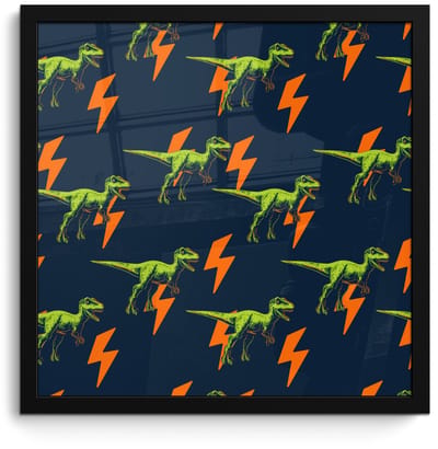 Poster in lijst - Fotolijst 40x40 cm - Posters - Bliksemschichten - Oranje - Dinosaurussen - Posterlijst zwart - Decoratie - Wanddecoratie woonkamer - Muurdecoratie slaapkamer