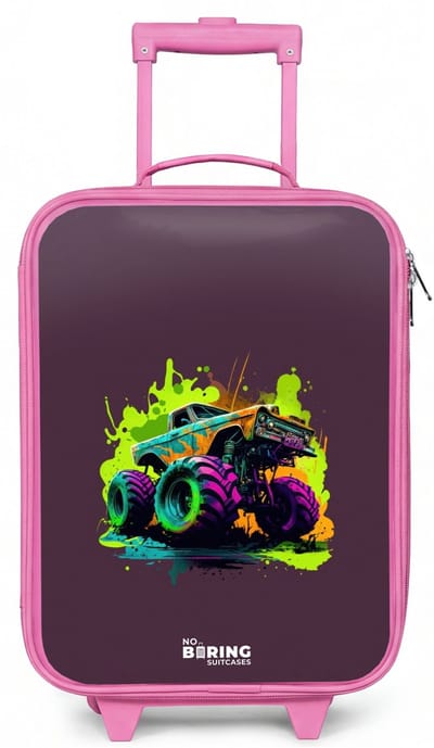 NoBoringSuitcases.com® - Kinderkoffer roze - Kindertrolley meisje - Neon Wheels - Koffer kind lichtgewicht - Reiskoffer trolley voor kinderen - Koffertje met lichtgevende wieltjes - Rolkoffer