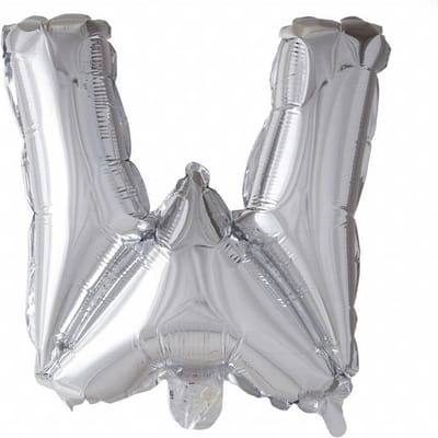 Folie Ballon Letter W Zilver 41cm met Rietje
