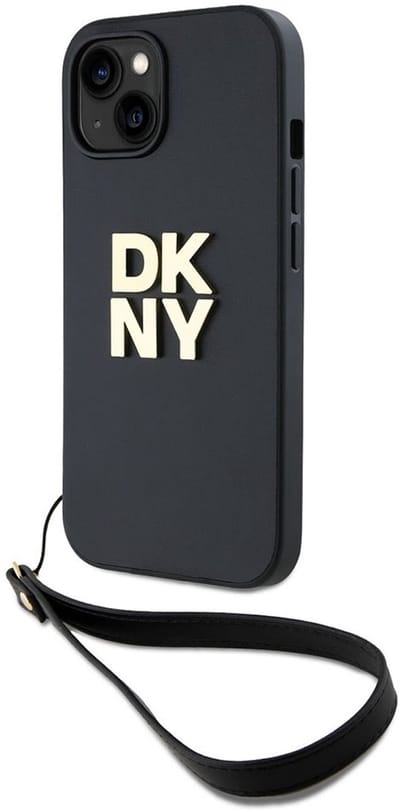 DKNY, Hoesje geschikt voor Apple iPhone 14 - met Metalen Logo & Polskoord, Zwart